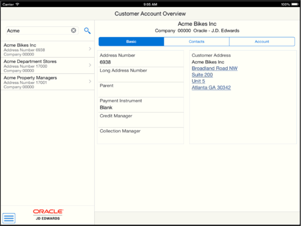 customer account overview bascio, jd edwards